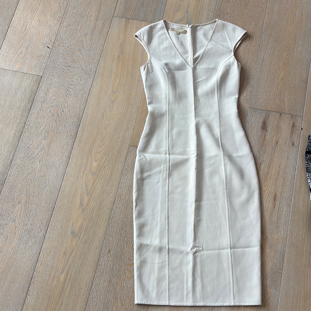 Michael Kors Cream V-Neck Sheath Midi Dress for Cocktail
